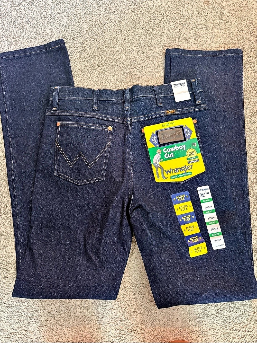 Wrangler Cowboy Cut Slim Fit Active Flex Jeans Blue Waist 30x36